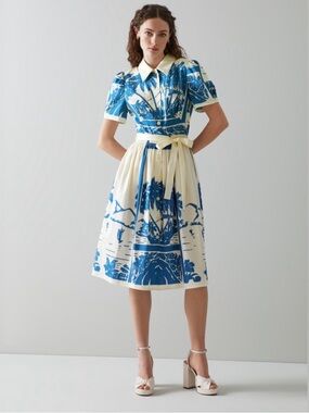 LK Bennett Fellini Tropical Blue White Midi Dress 10